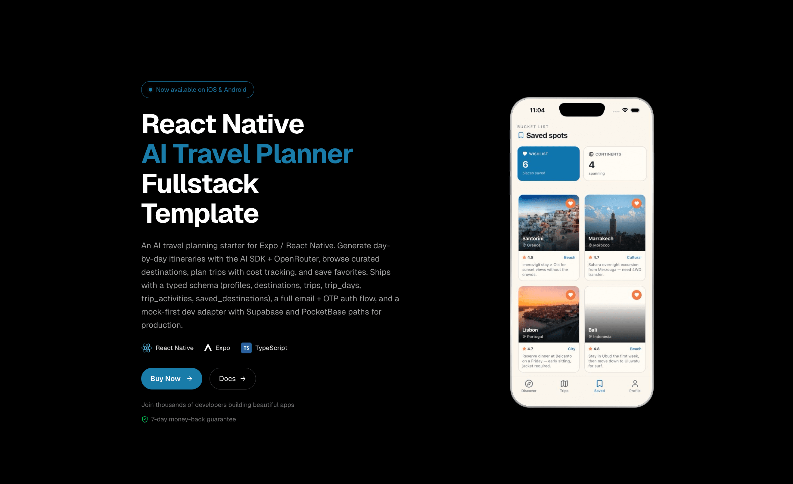AI Travel Planner — React Native app template preview