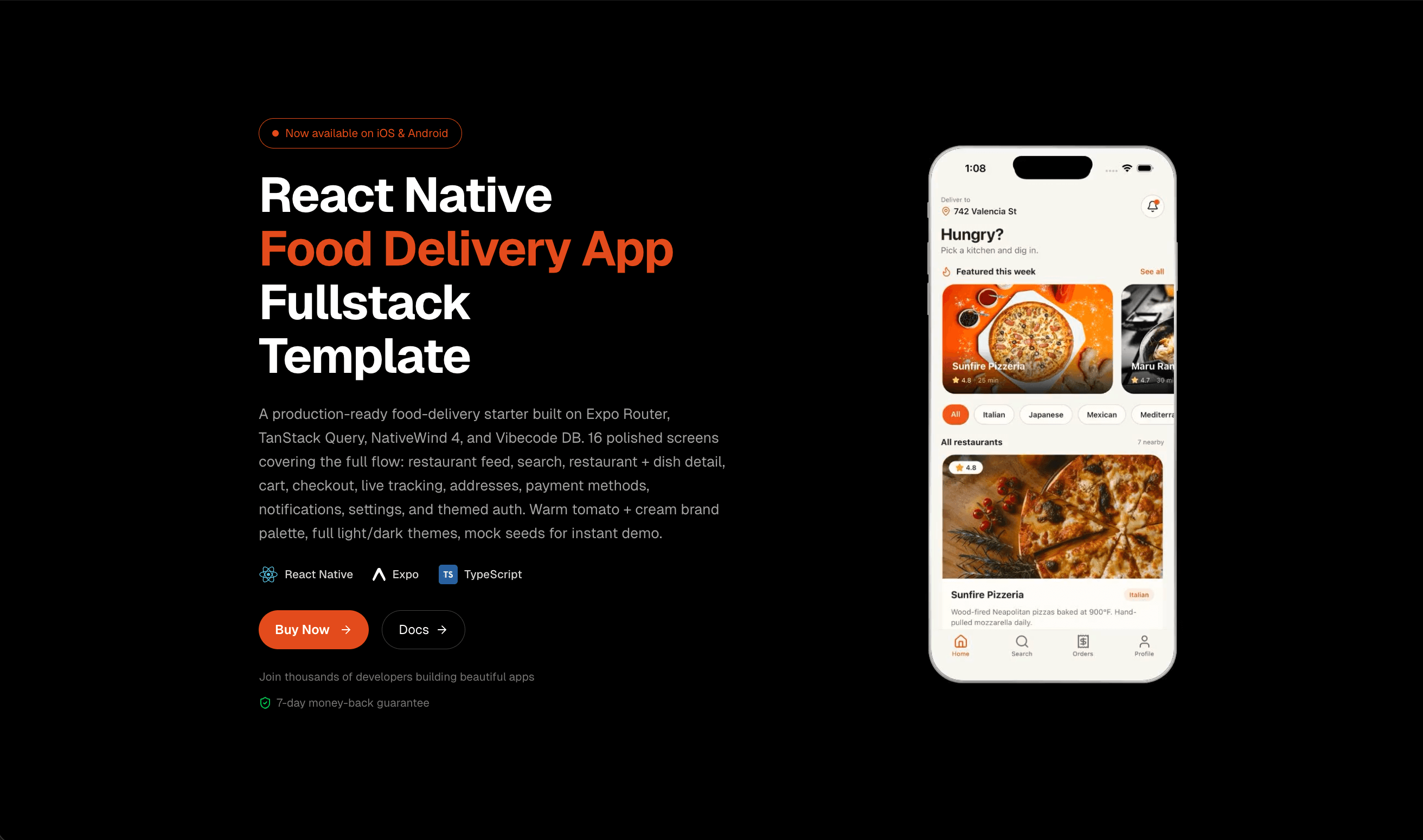 Food Delivery App — React Native app template preview