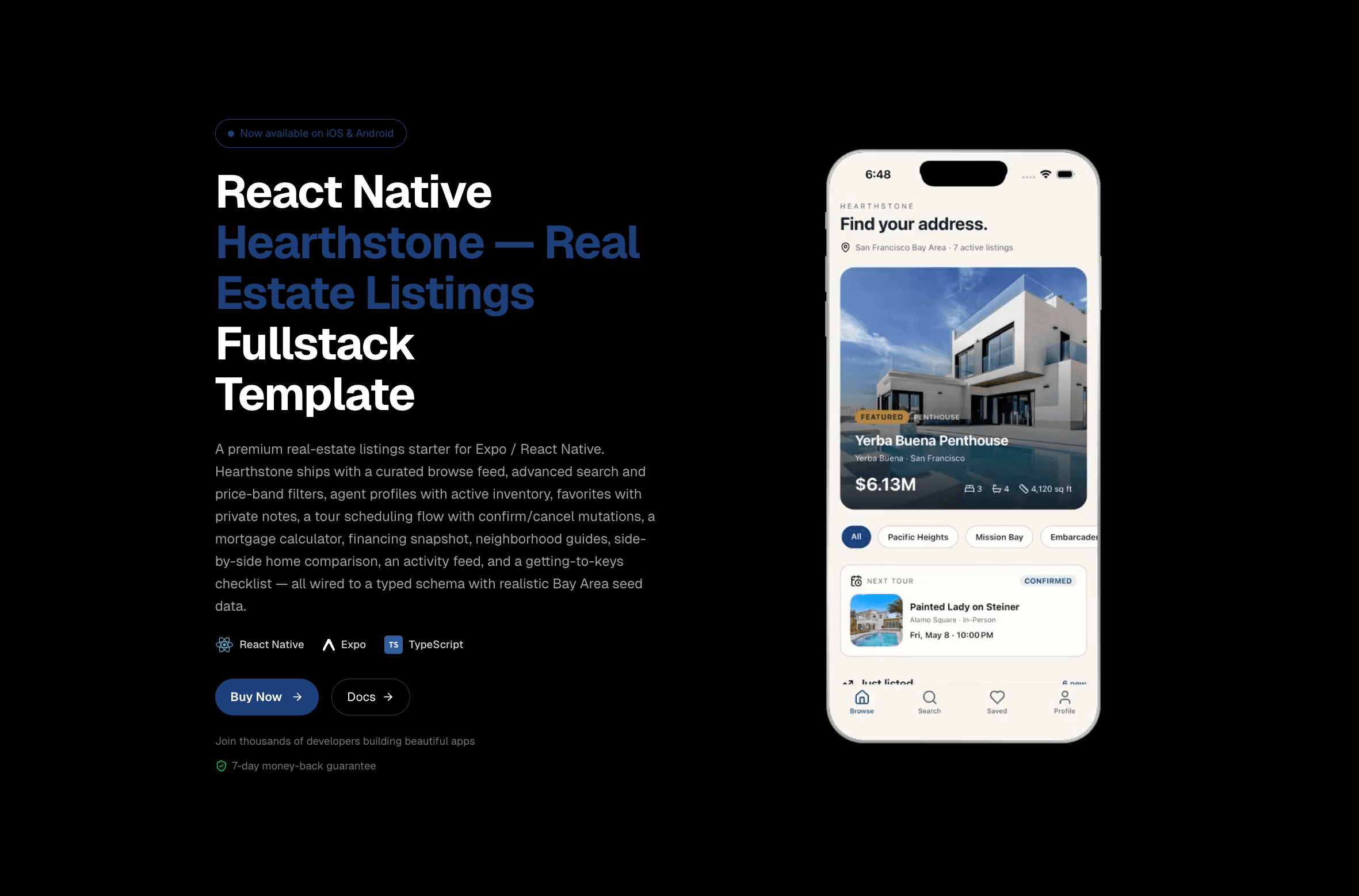 Real Estate Listing App — React Native app template preview