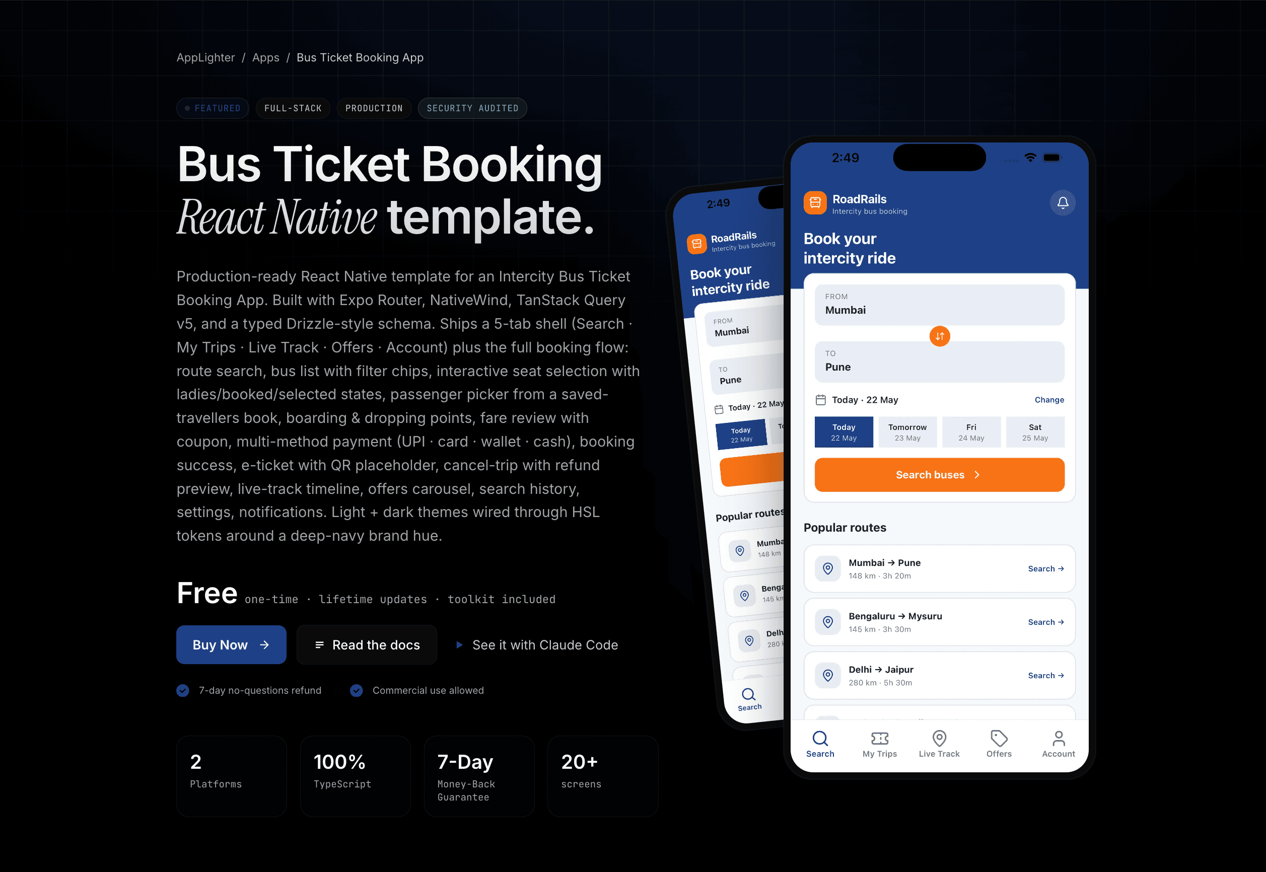 Bus Ticket Booking App — React Native app template preview