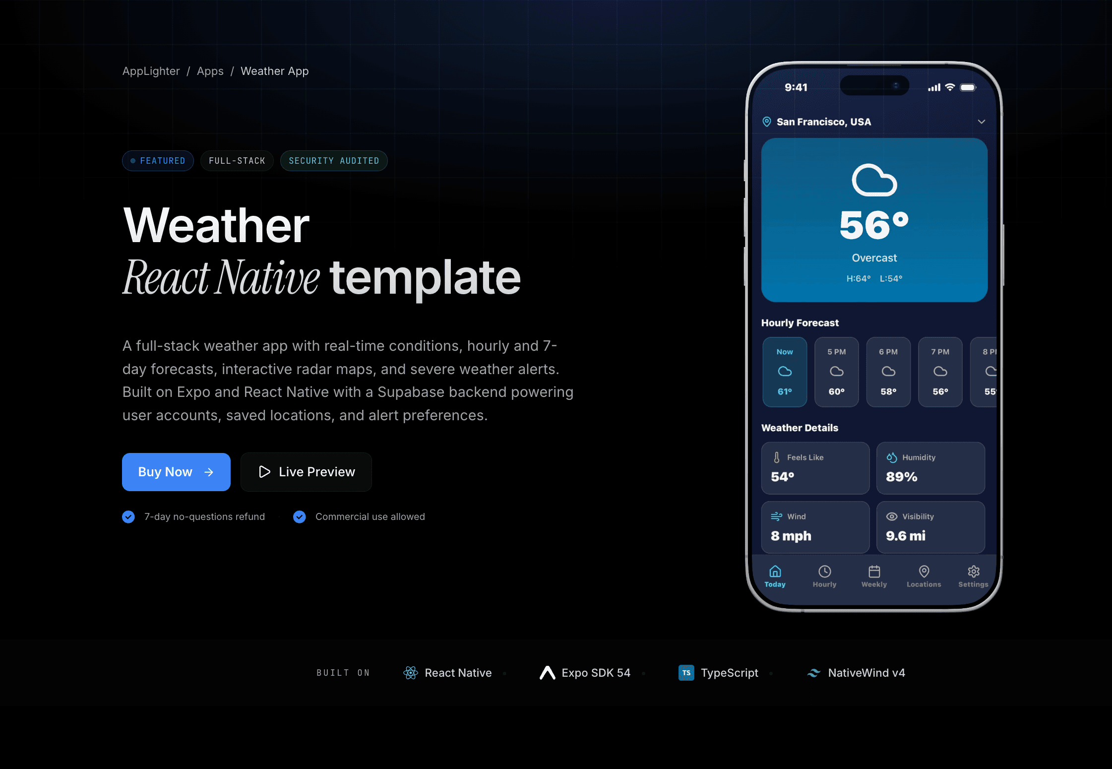 Weather App — React Native app template preview