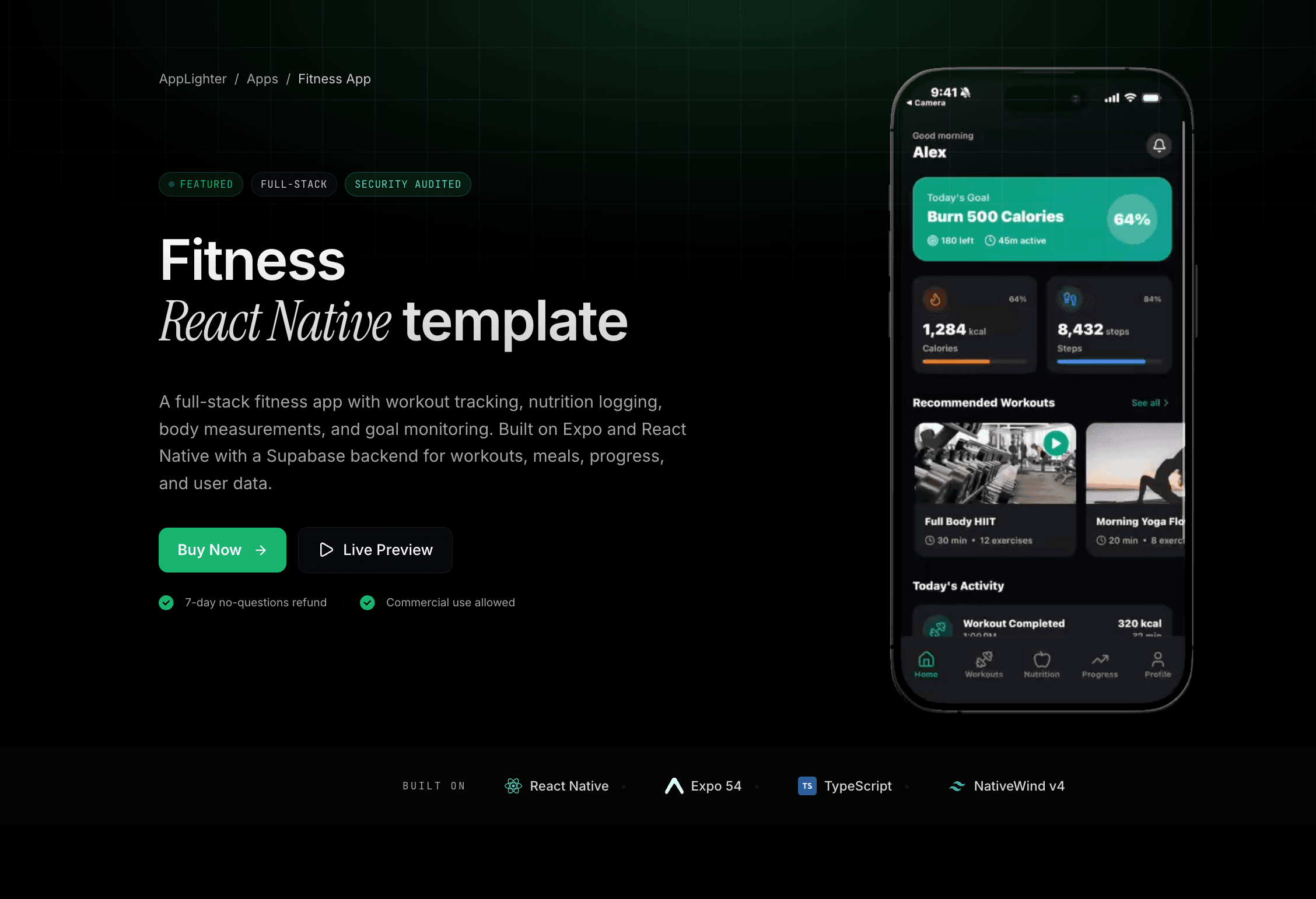 Fitness App — React Native app template preview