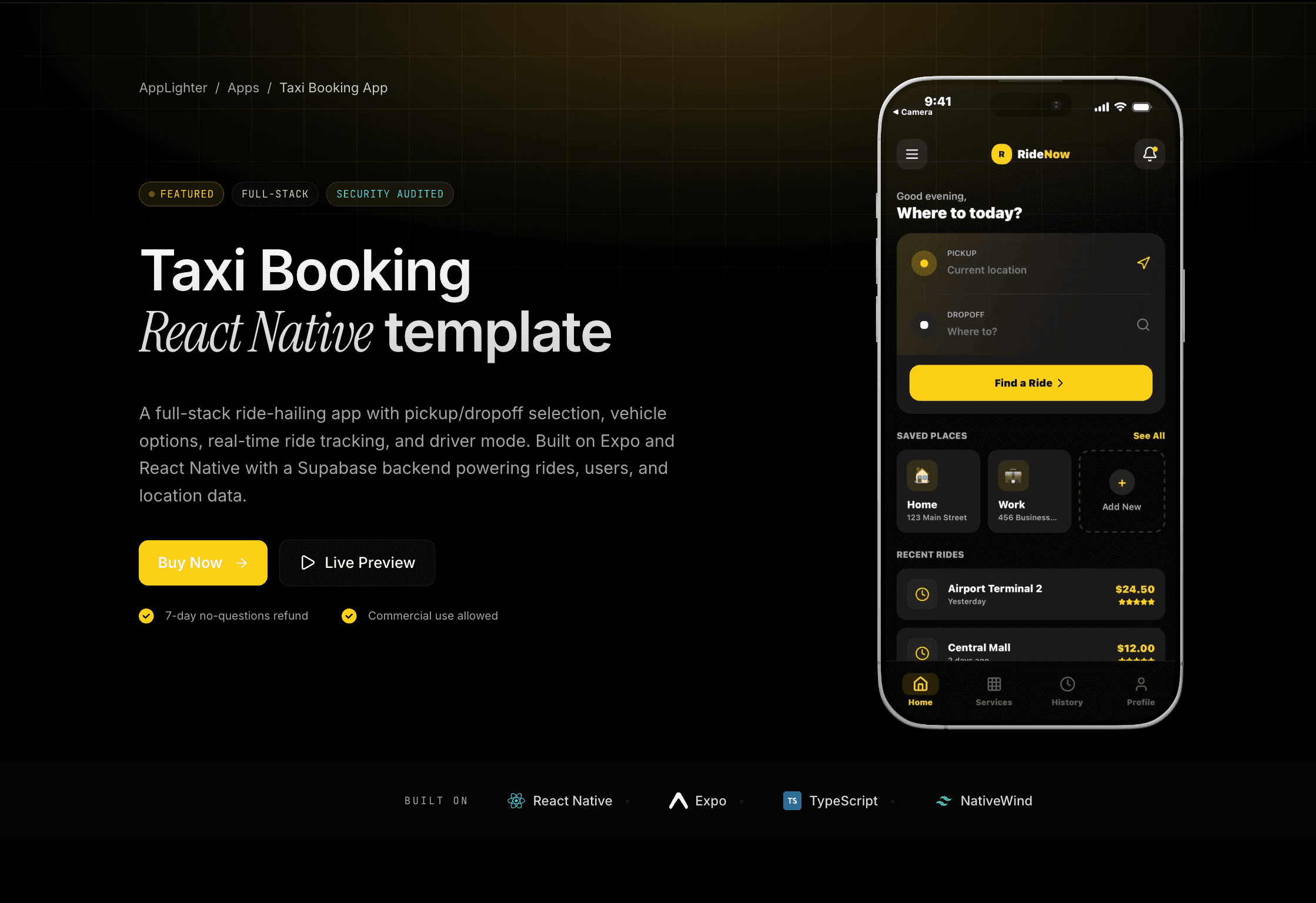 Taxi Booking App — React Native app template preview