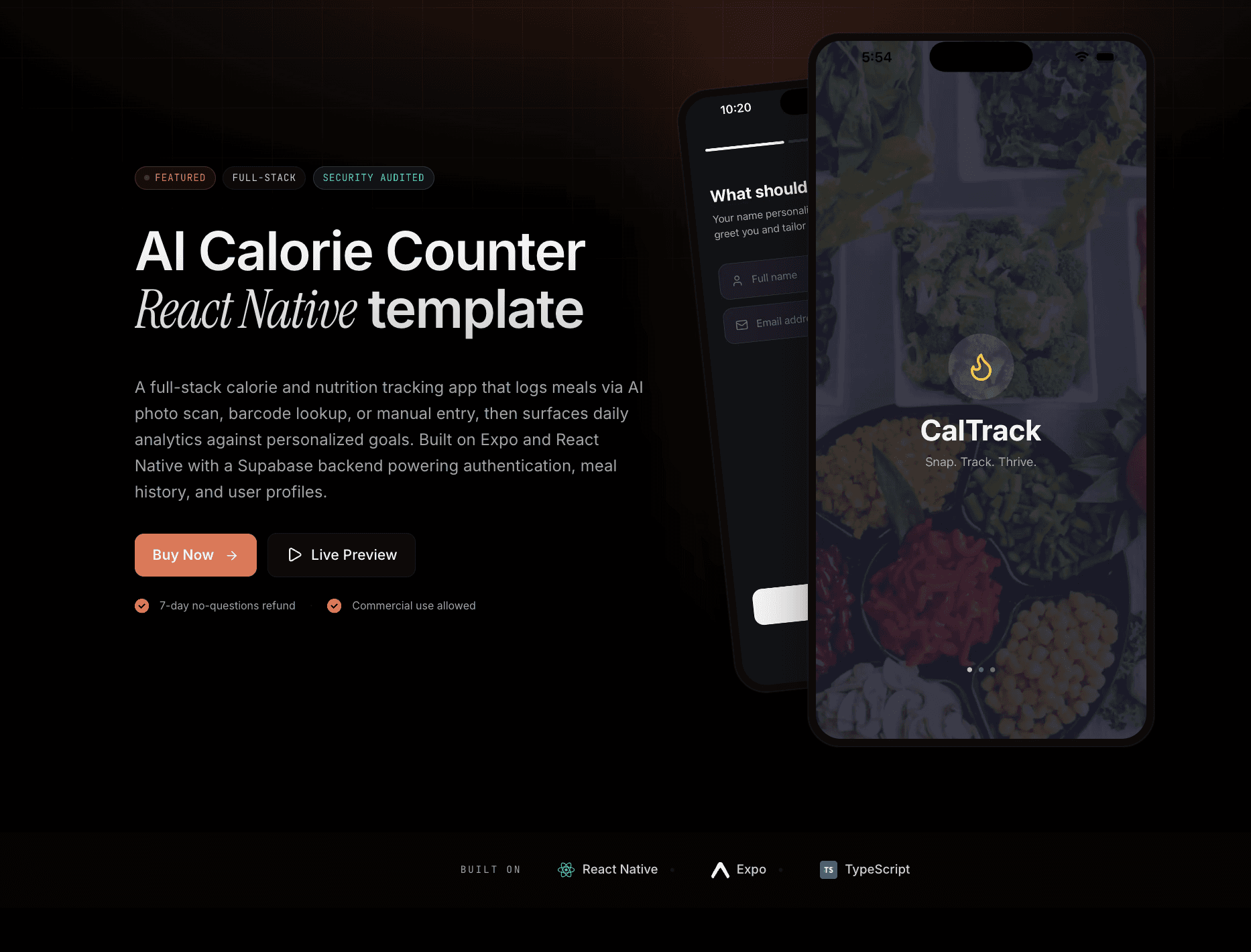 AI Calorie Counter — React Native app template preview