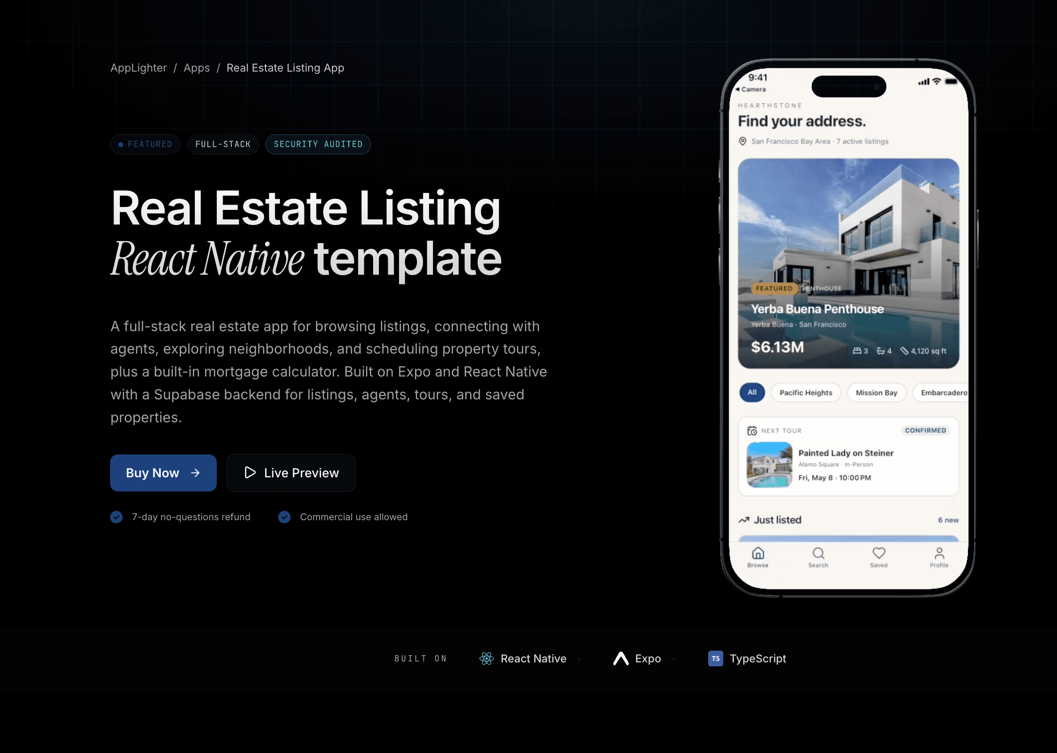 Real Estate Listing App — React Native app template preview