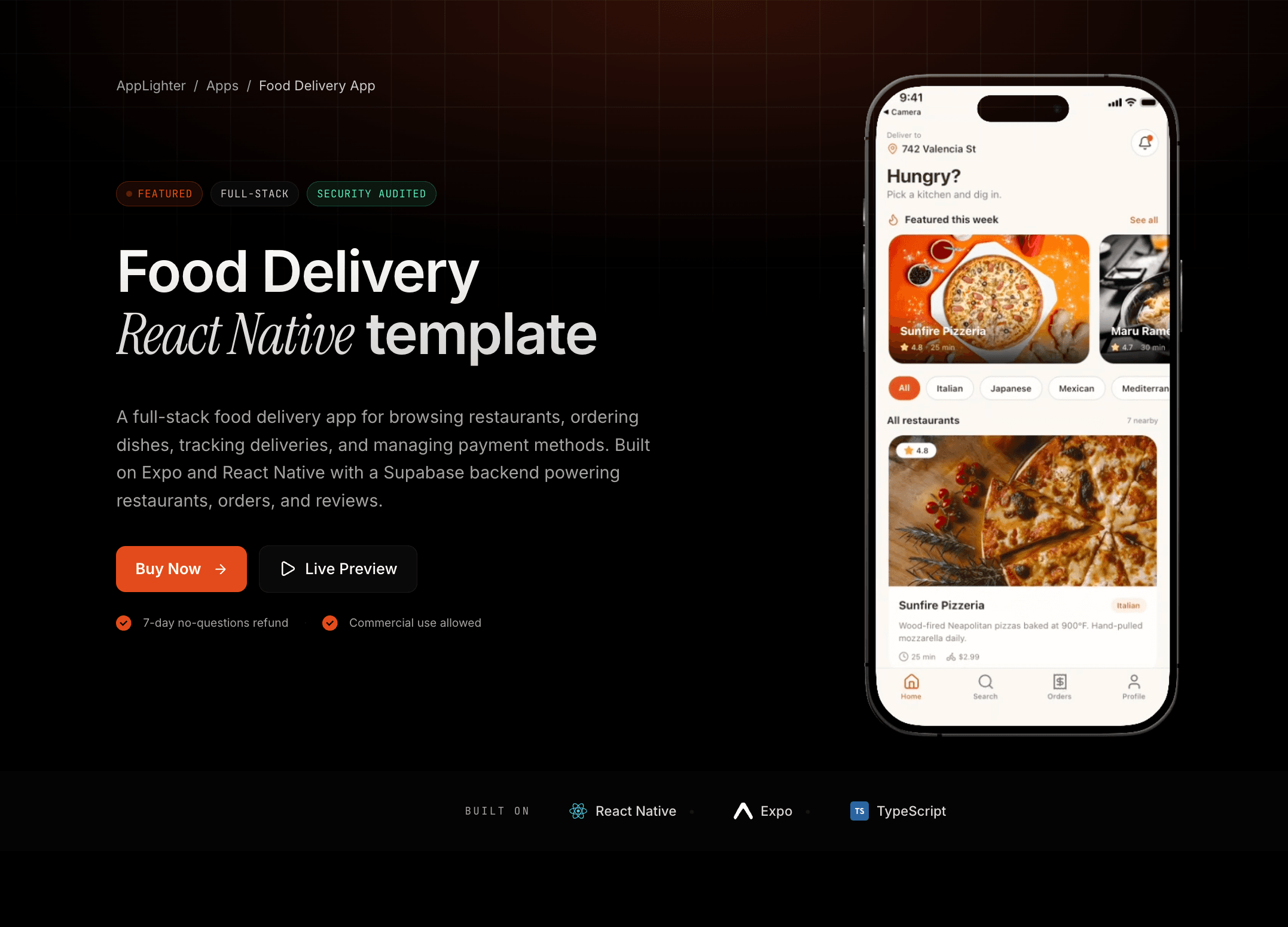 Food Delivery App — React Native app template preview