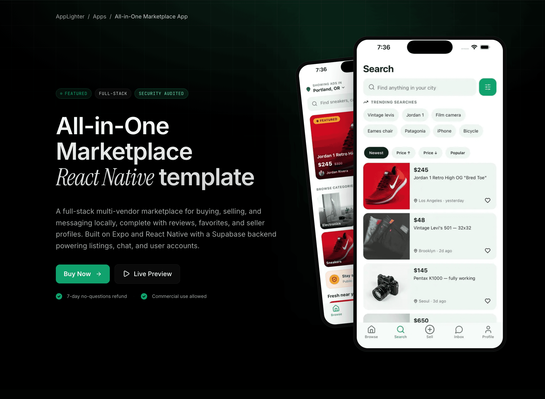 All-in-One Marketplace App — React Native app template preview