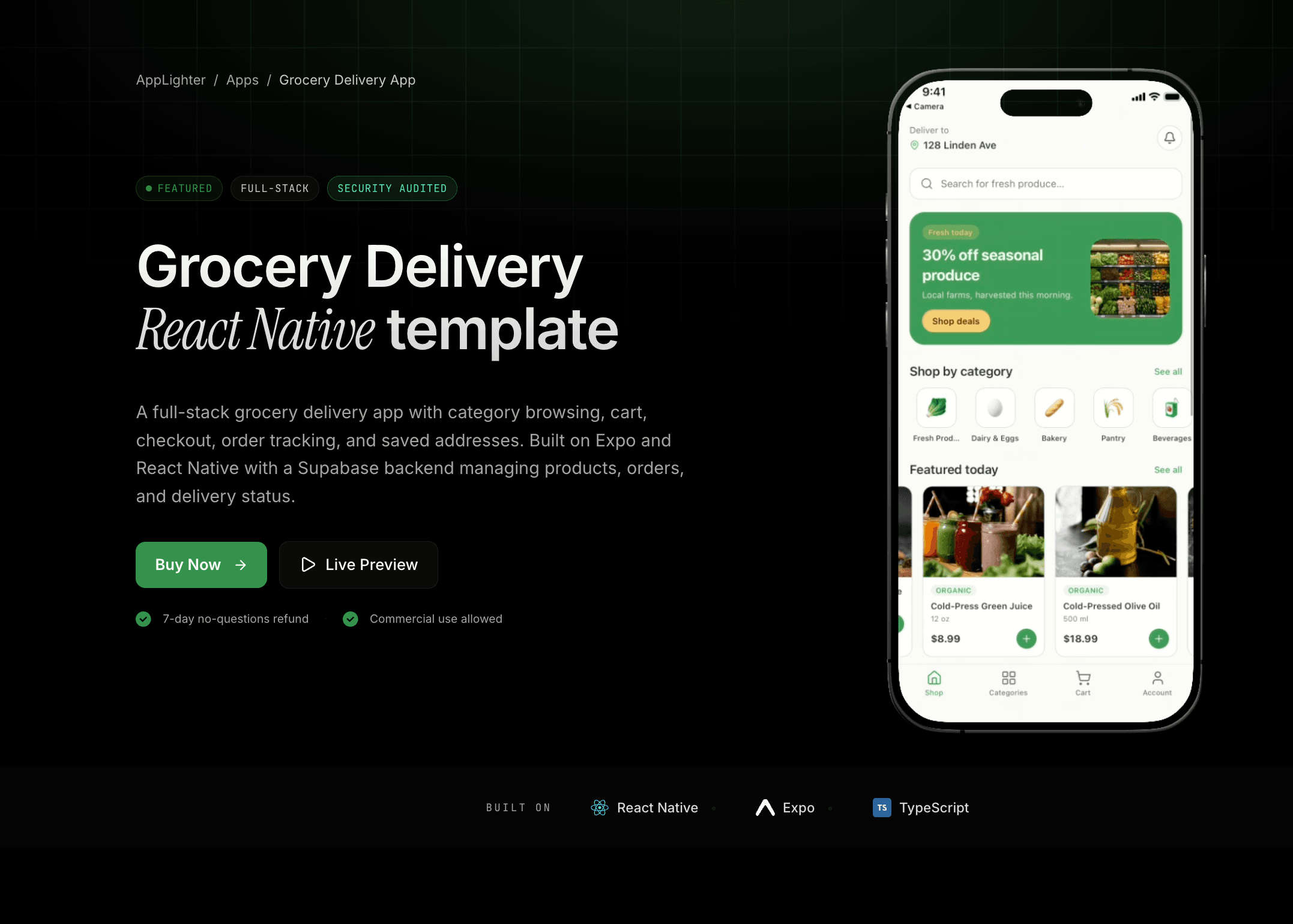 Grocery Delivery App — React Native app template preview